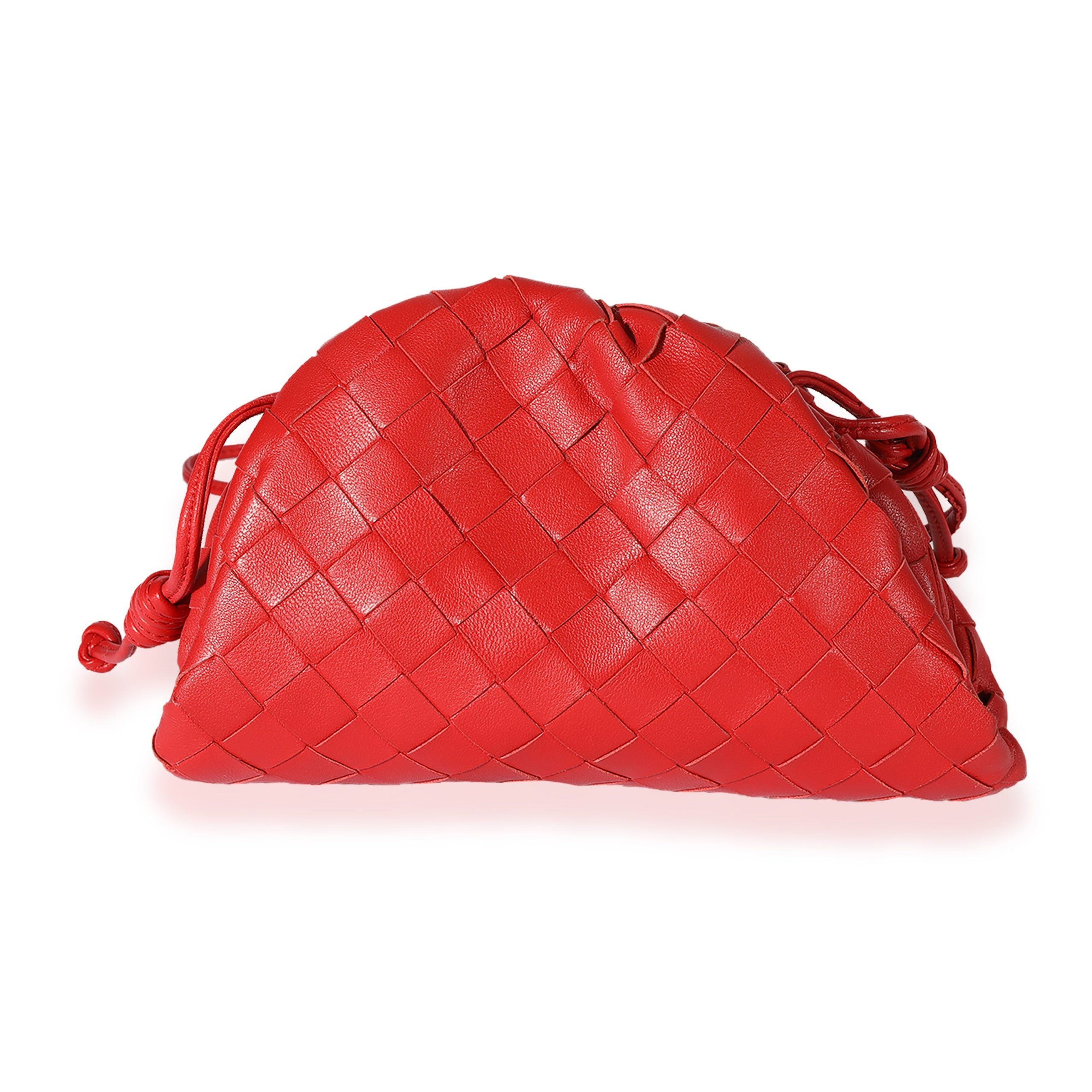 image of Bottega Veneta Red Intrecciato Calfskin Mini Pouch, Women's