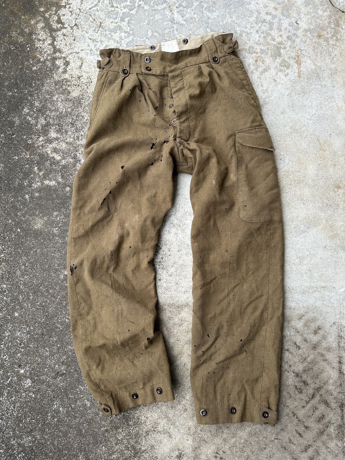 Vintage Trashed 1950s AUSTRALIA US Army Wool Trousers Cargo pant Size US 35 - 1 Thumbnail