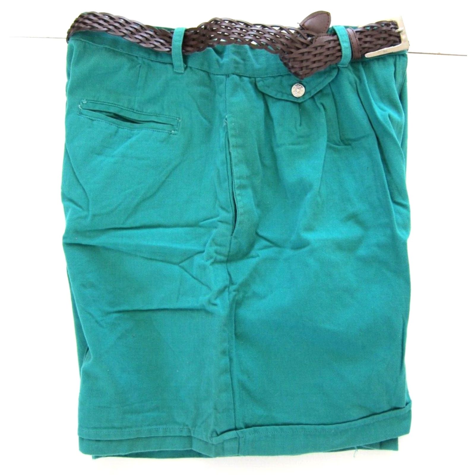 Vintage VINTAGE Barclay Square 100% Cotton Green Pleated High Rise Shorts Women 30/L Size 30" / US 8 / IT 44 - 3 Thumbnail