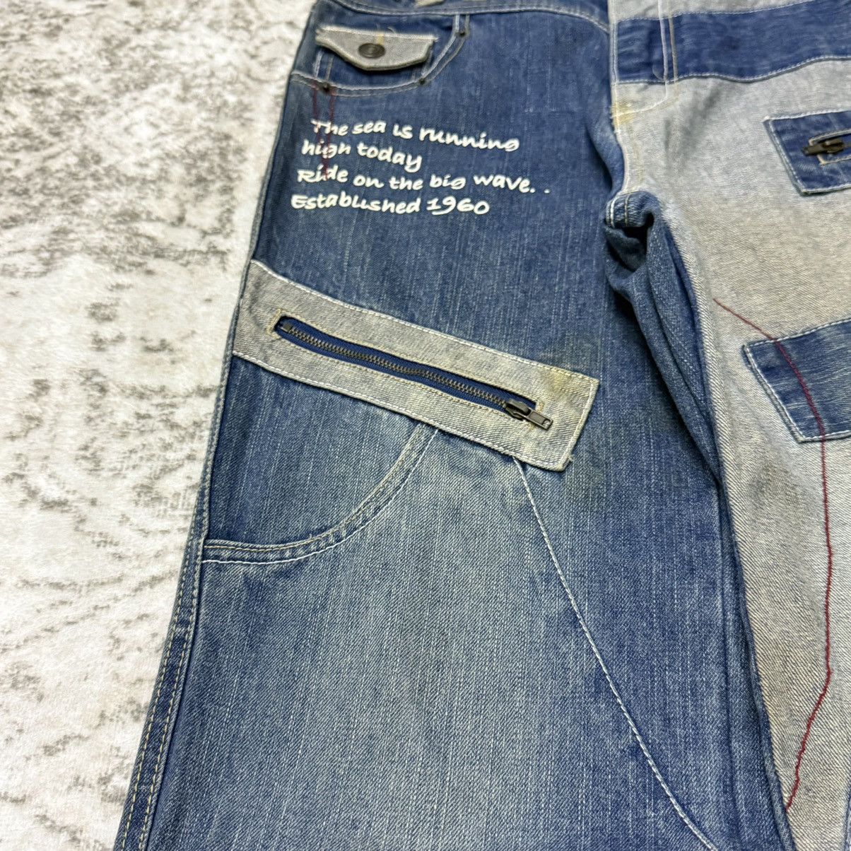 Japanese Brand Vintage Hang Ten Paneled Patchwork Reconstructed Jeans Size 28" / US 6 / IT 42 - 6 Thumbnail