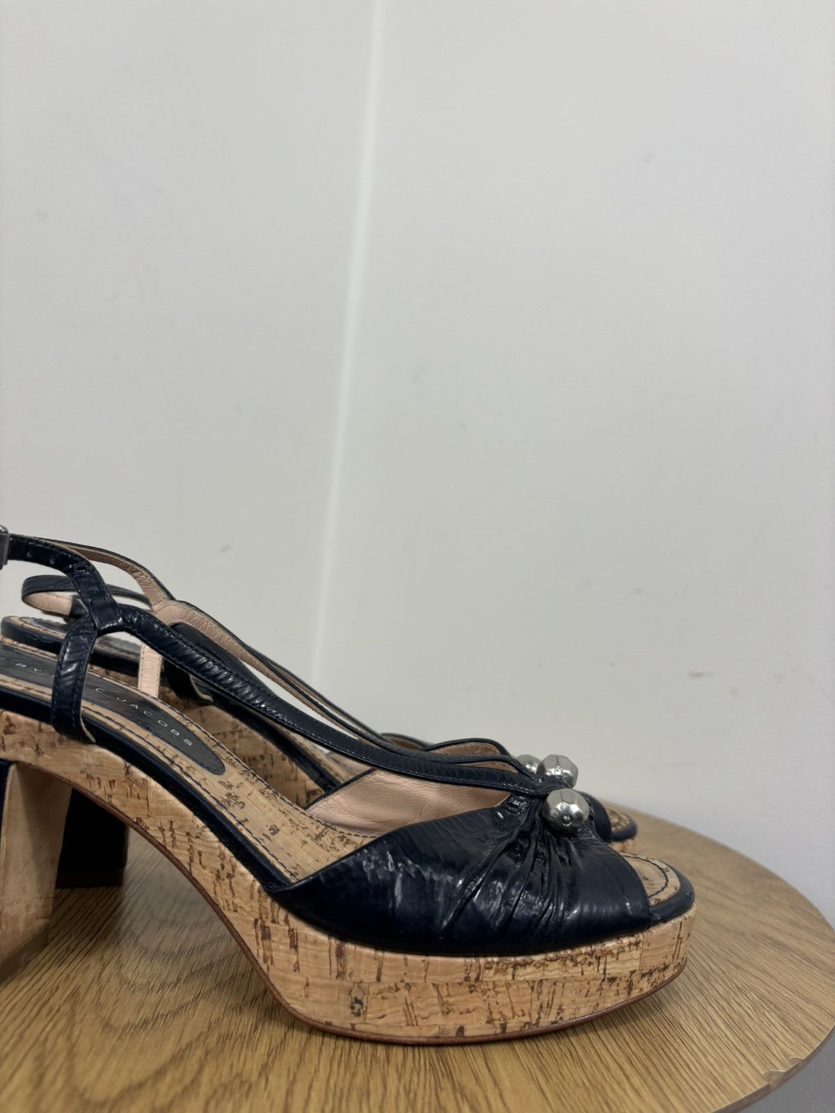Marc by Marc Jacobs Marc By Marc Jacobs Navy Leather Cork Block Heel Sandals Size US 9.5 / IT 39.5 - 4 Thumbnail