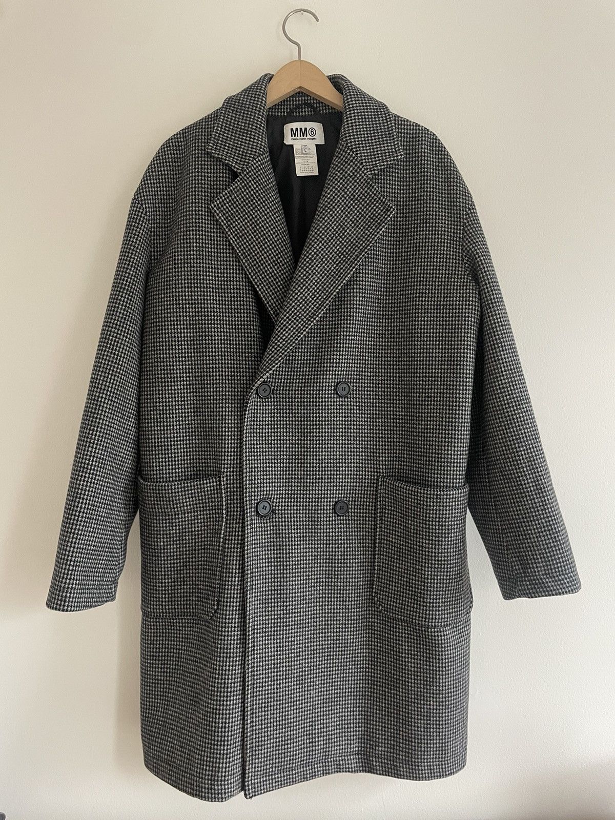 image of Maison Margiela Mm6 2011 Houndstooth Peacoat Jacket Size L Italy Wool Polymide in Black, Men's