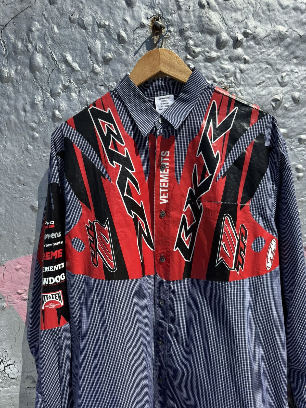 image of Vetements Ss19 Racing Button Up in Black/Blue/Red, Men's (Size XS)