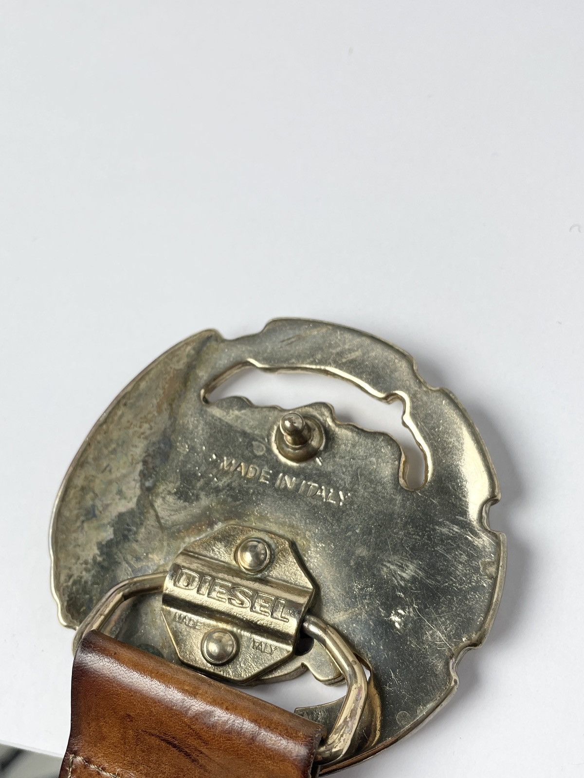 Diesel × Vintage VINTAGE Diesel Gold Punk big buckle Leather Belt Italy made Size 36 - 10 Thumbnail
