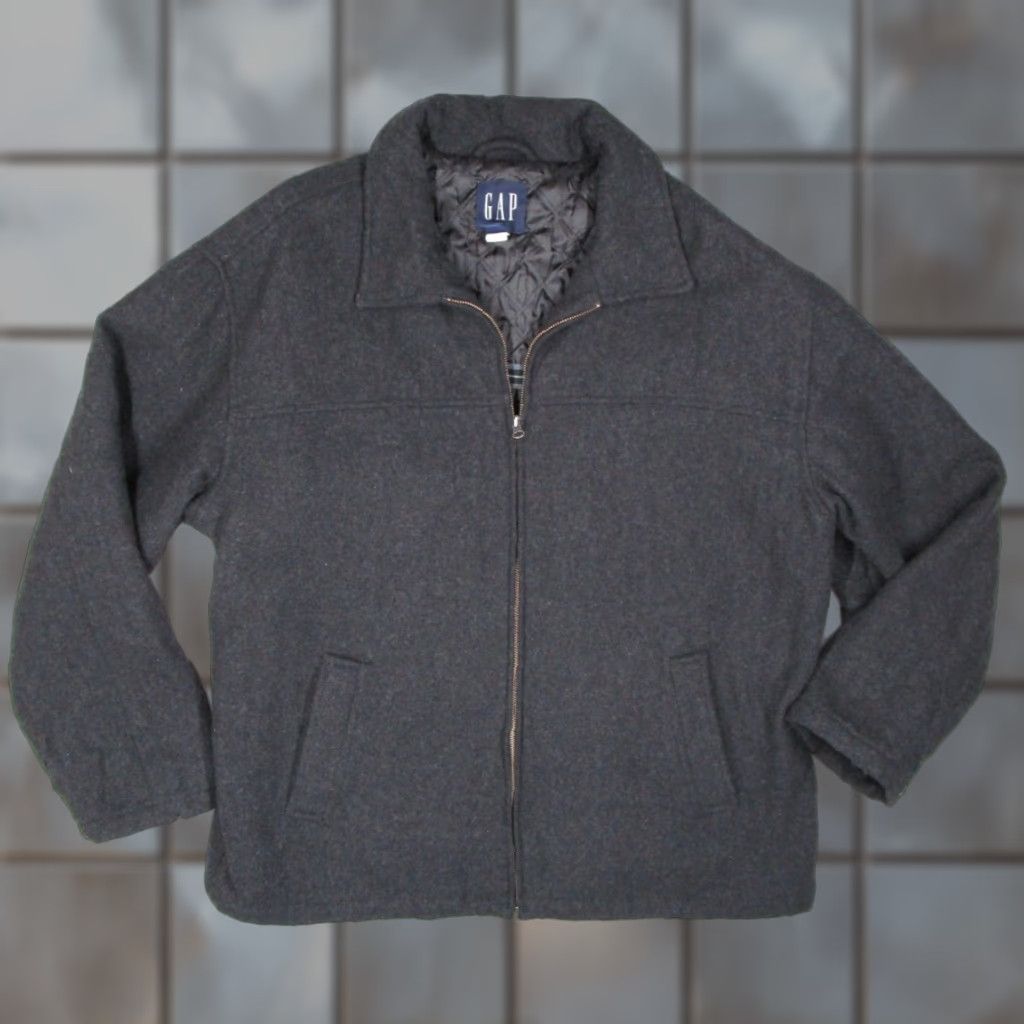 Gap VINTAGE Gap Jacket Mens Extra Large Gray Wool Blend Full Zip Quilted Lining Y2K Size US XL / EU 56 / 4 - 1 Thumbnail