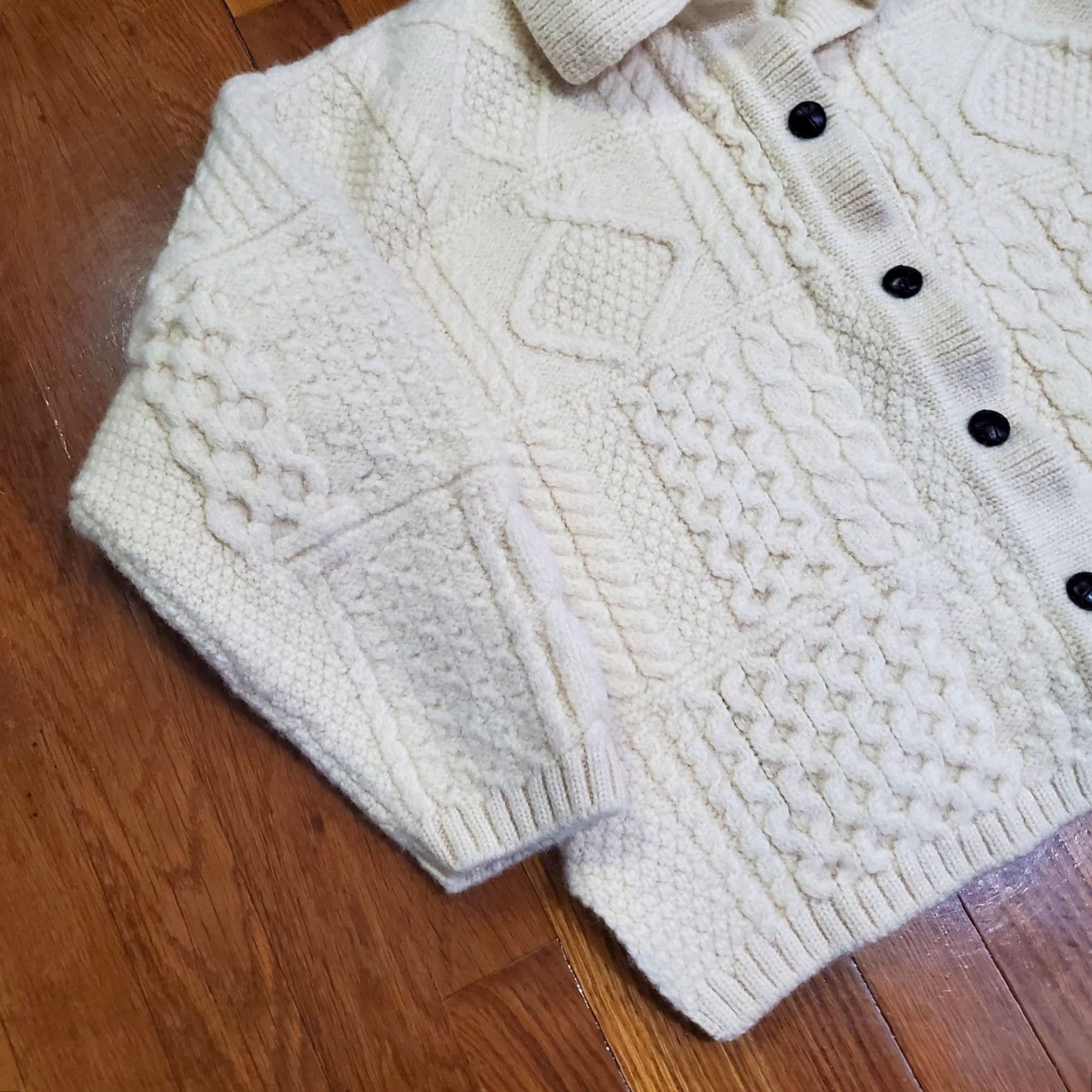 Vintage VINTAGE Blarney Woollen Mills Sweater Womens XL White Aran Cable Knit Collared Cardigan Size XL / US 12-14 / IT 48-50 - 2 Thumbnail