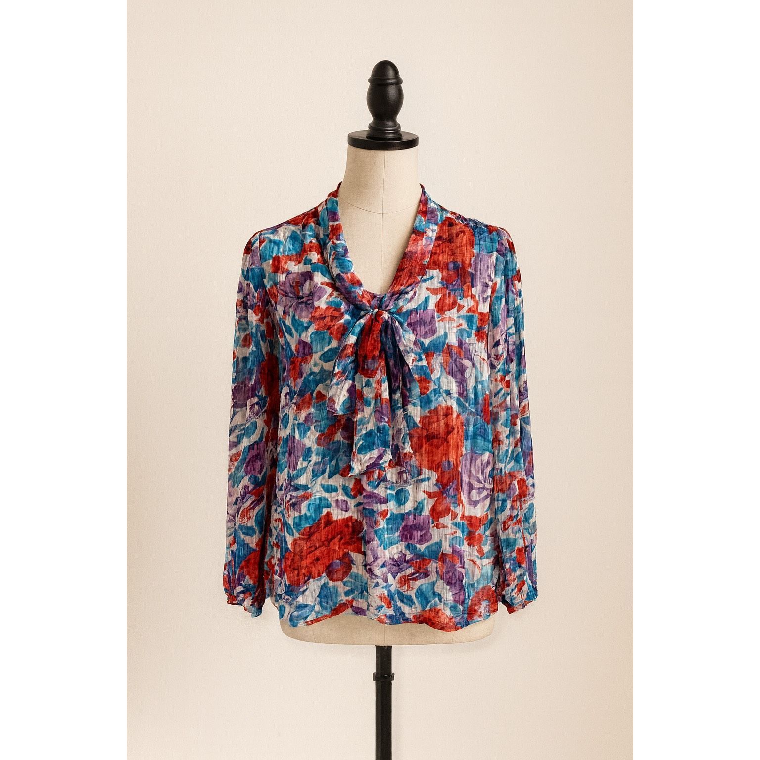 Other Vintage Karoline Floral Pleated Blouse | Size 12 | Tie-Front Size XL / US 12-14 / IT 48-50 - 1 Thumbnail