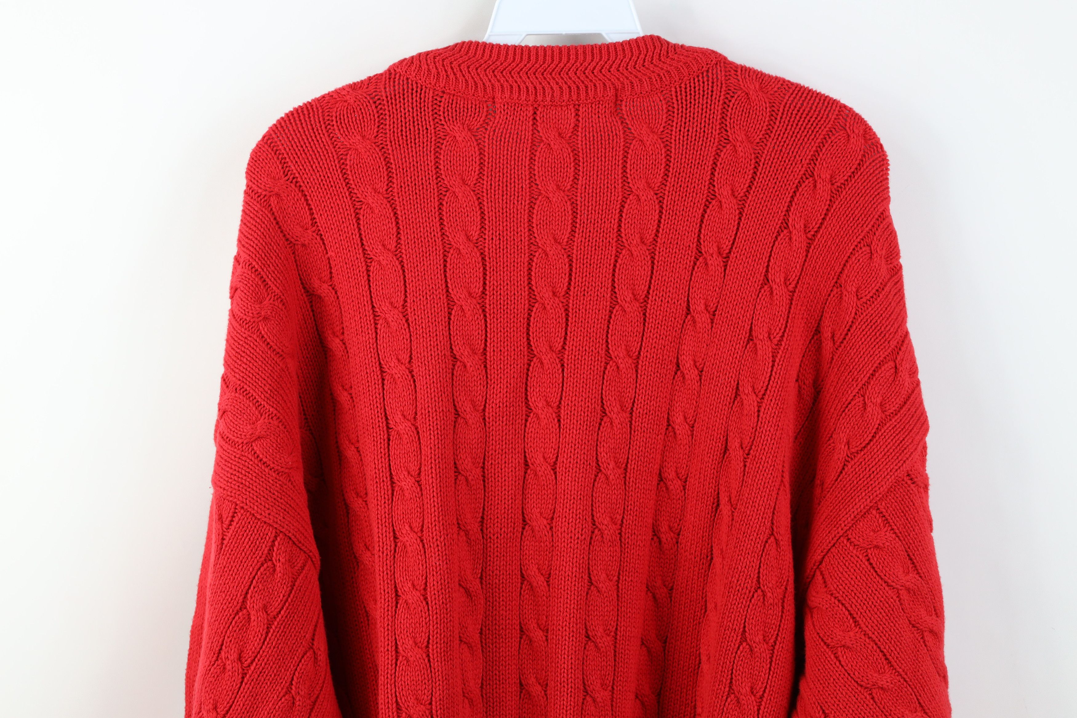 Vintage Vintage 90s Streetwear Cable Knit Crewneck Sweater Red Size US XL / EU 56 / 4 - 8 Thumbnail