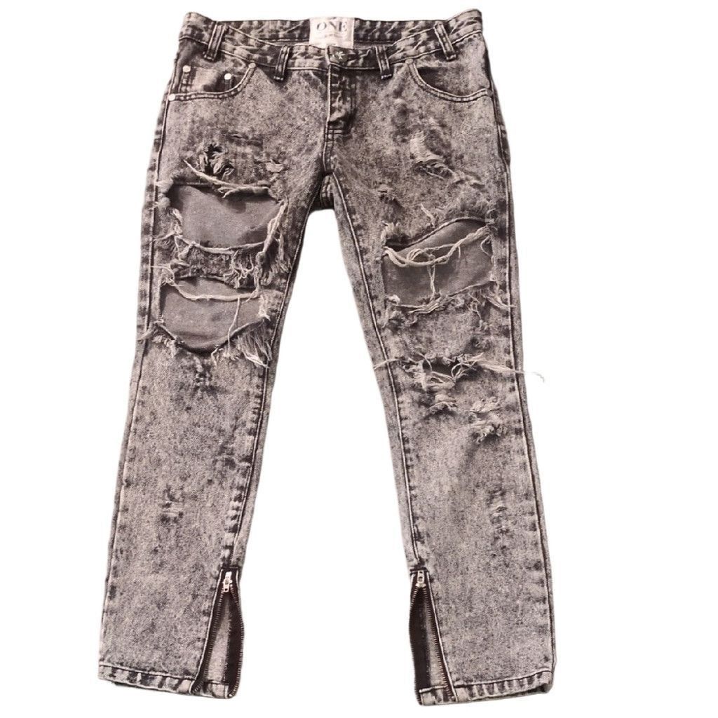 One Teaspoon One Teaspoon Black Acid Washed Trashed Freebies Jeans Sz 25 Size 25" / US 0 / IT 36 - 1 Thumbnail