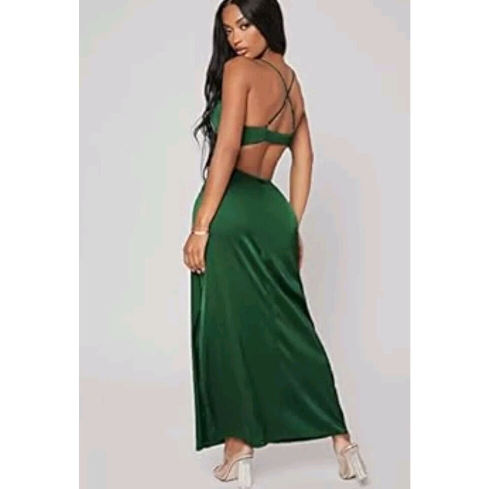 Shein SHEIN BAE Cutout Low Back Green Satin Bodycon Dress XS 2-4 Size XS / US 0-2 / IT 36-38 - 10 Thumbnail