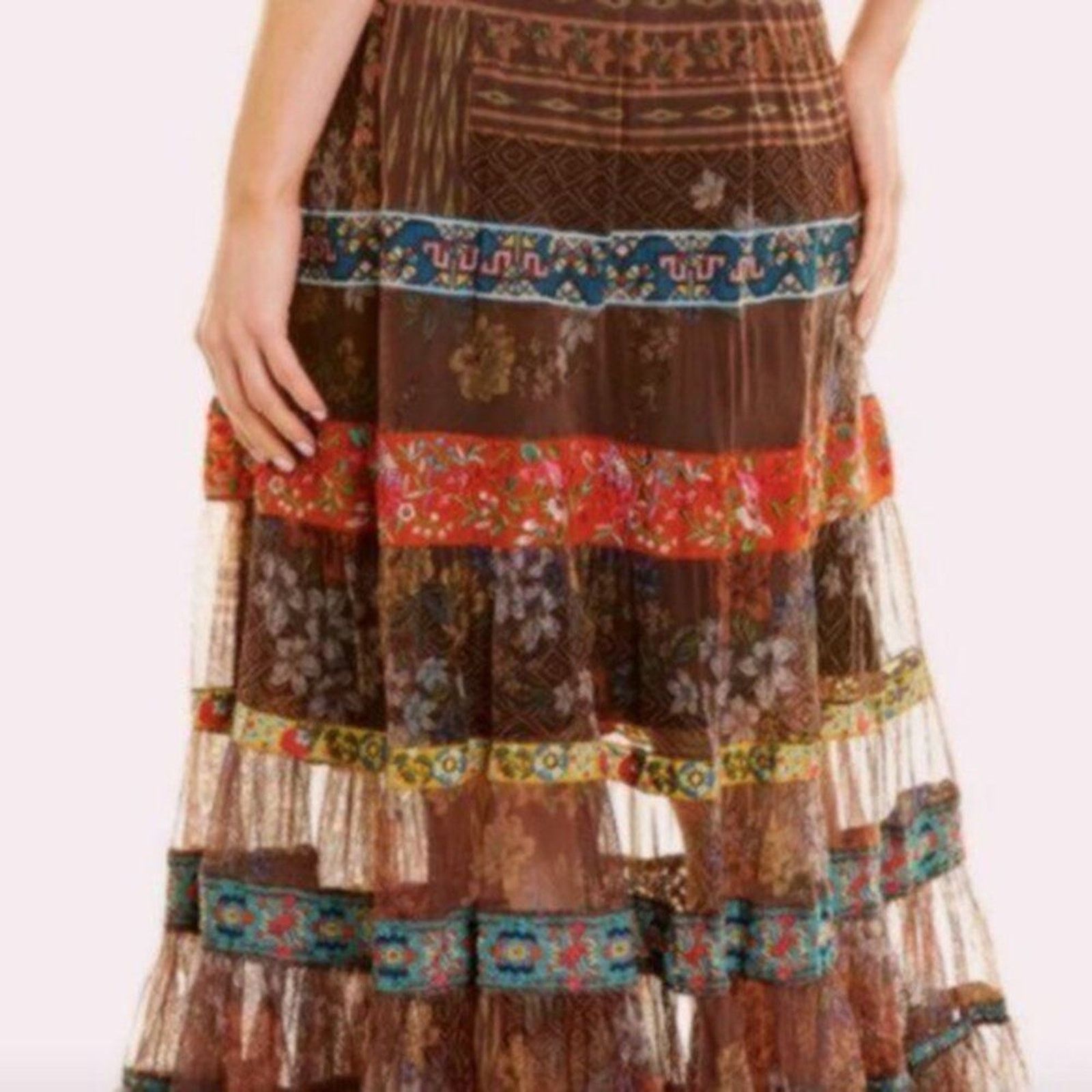 Johnny Was Johnny Was Wilhelmena Tiered Mesh Skirt multi colored XL Size 38" / US 16 / IT 52 - 5 Thumbnail