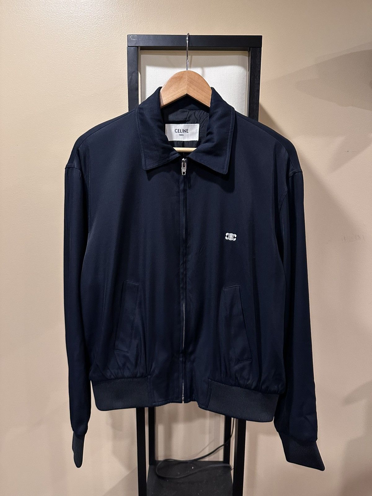 Celine Celine x Hedi Triomphe Logo Viscoe Navy Blouson Jacket Size US M / EU 48-50 / 2 - 1 Thumbnail