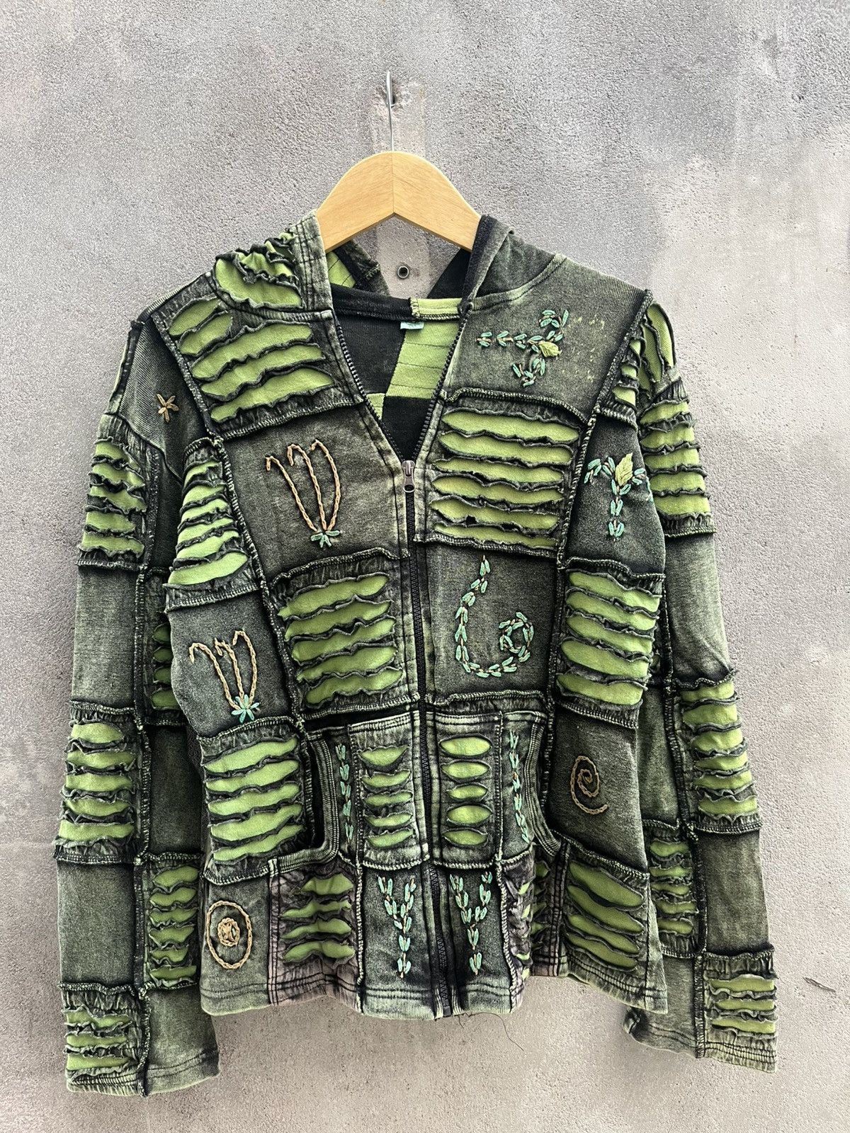 Japanese Brand Handcrafted Boho Patchwork Hoodie - Psychedelic Grunge Y2K Size US XL / EU 56 / 4 - 8 Thumbnail