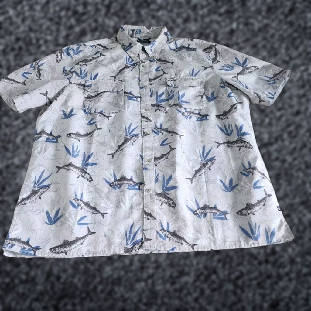 CHAPS Mens Button-Down Shirt Fishing Performance Easy-Dry Wicking Breathable Short Sleeve Multicolor 2XL Regular Mens