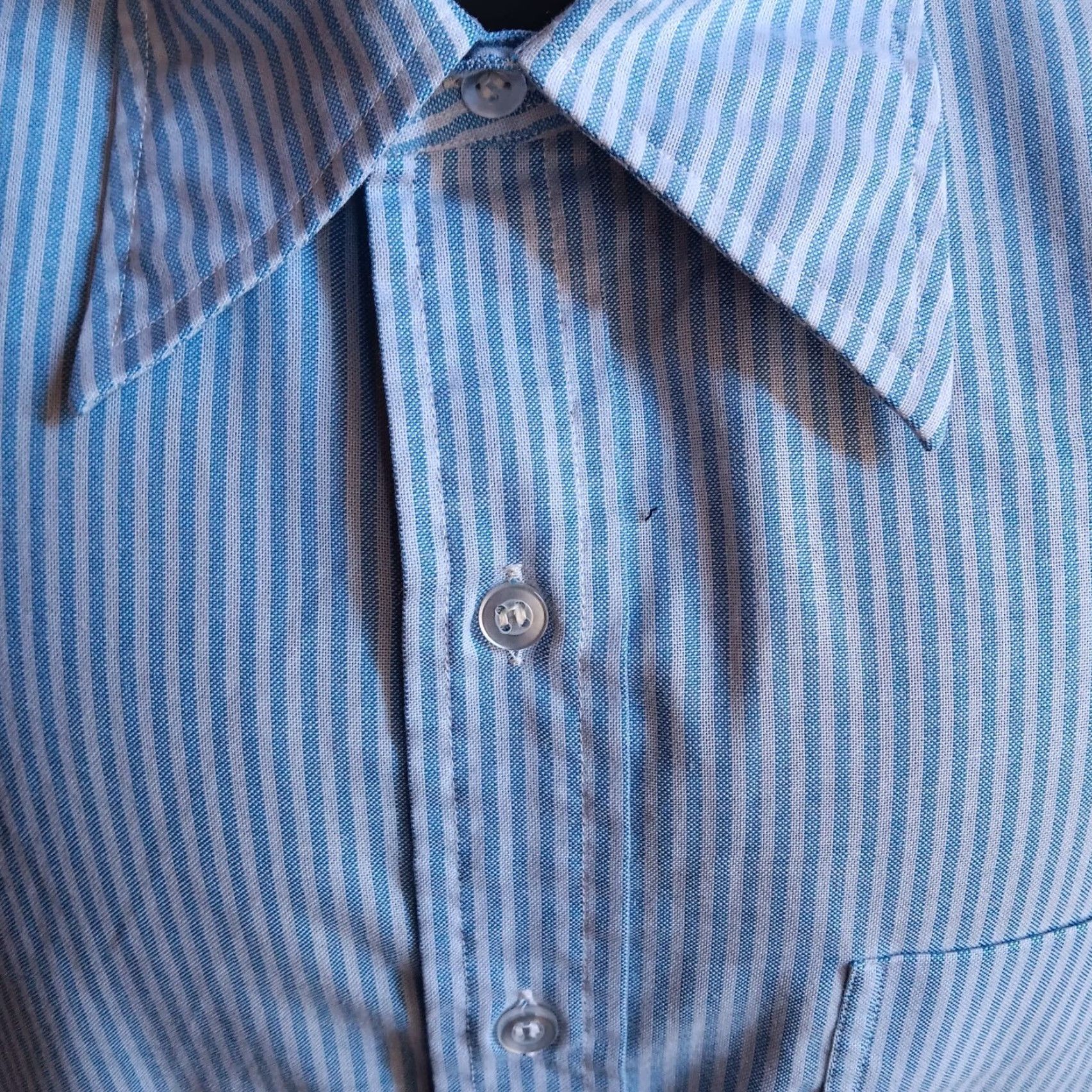 VINTAGE Shirt Brokers 70s Dress Shirt Large Blue Striped Embroidered Monogram Long Sleeve Mens