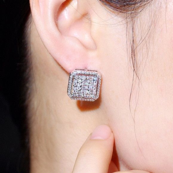The Unbranded Brand 925 Silver Plated Princess Cut White Zirconia Earring Size ONE SIZE - 2 Thumbnail