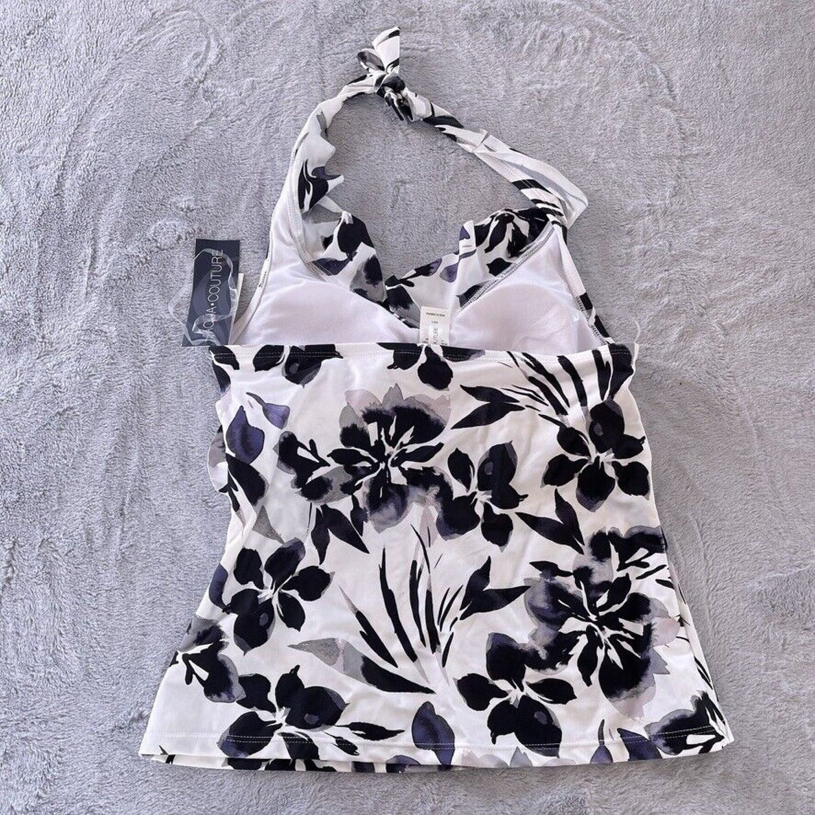 Other Aqua Couture Ruffle Halter Tankini Swim Top Black White S Size S / US 4 / IT 40 - 3 Thumbnail