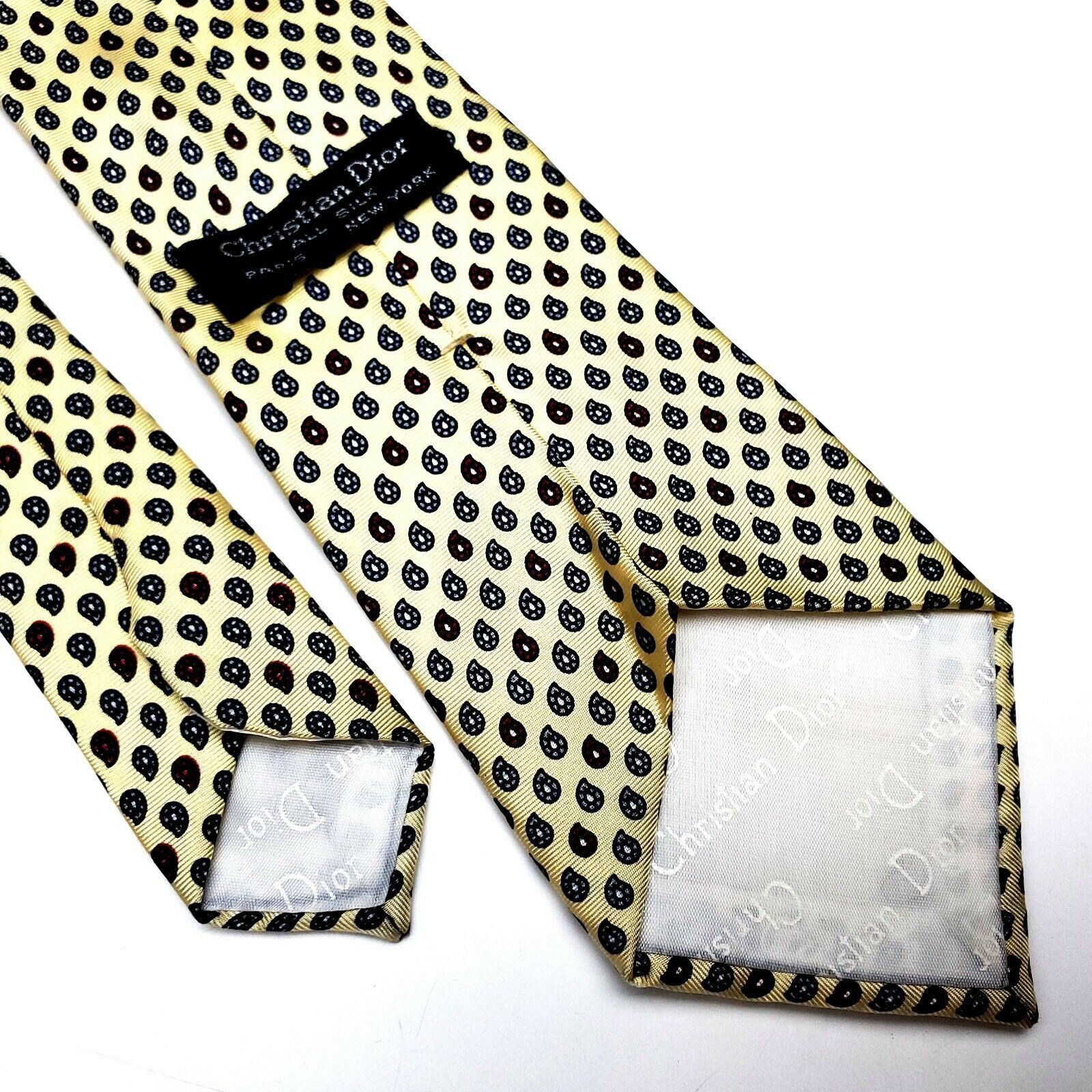 Dior Christian Dior Silk Tie Print Yellow Geometric Short Size ONE SIZE - 4 Thumbnail