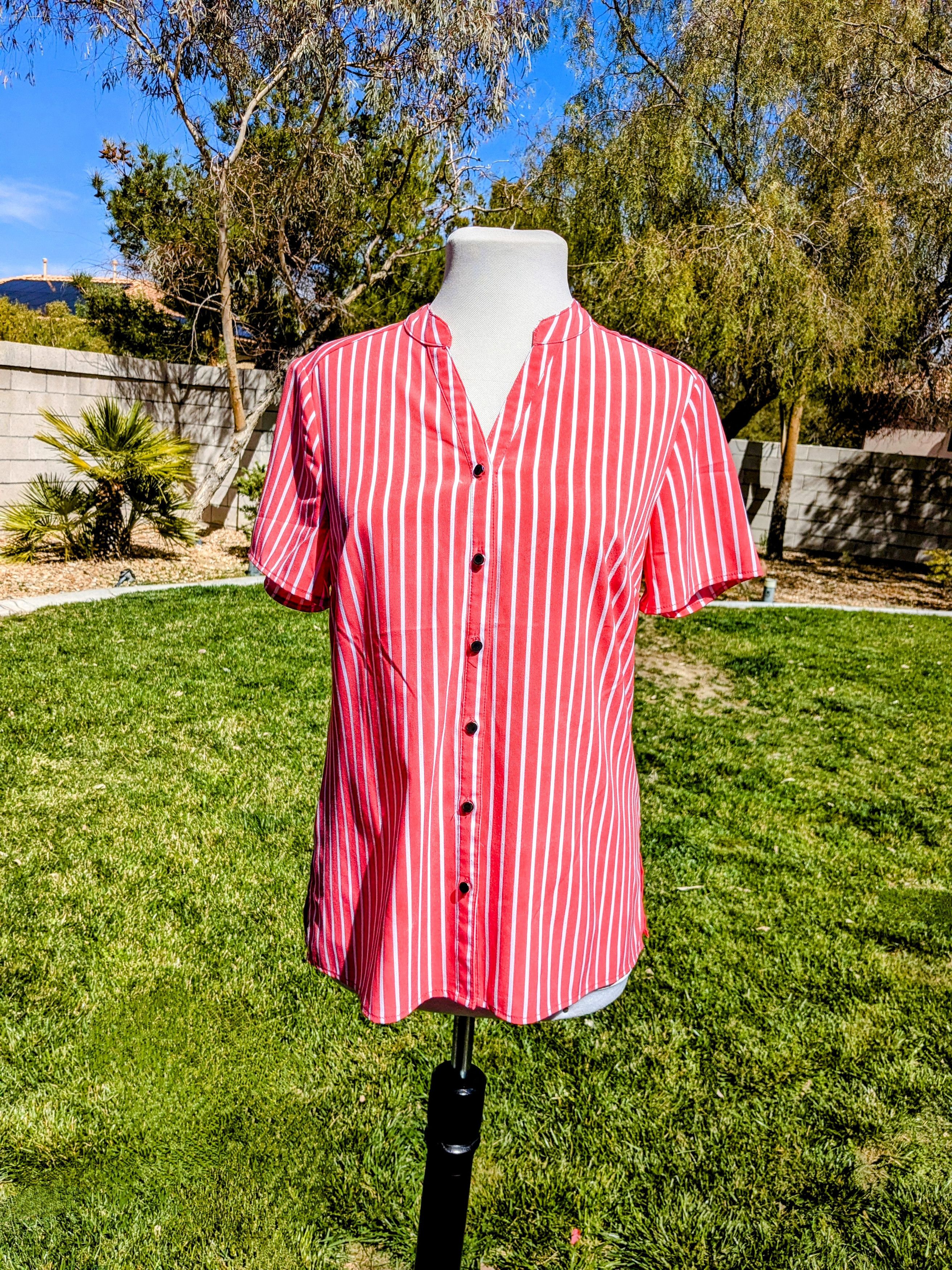 Designer Notations Summer Orange Pinstriped Button Down Blouse Shirt Size S / US 4 / IT 40 - 1 Thumbnail