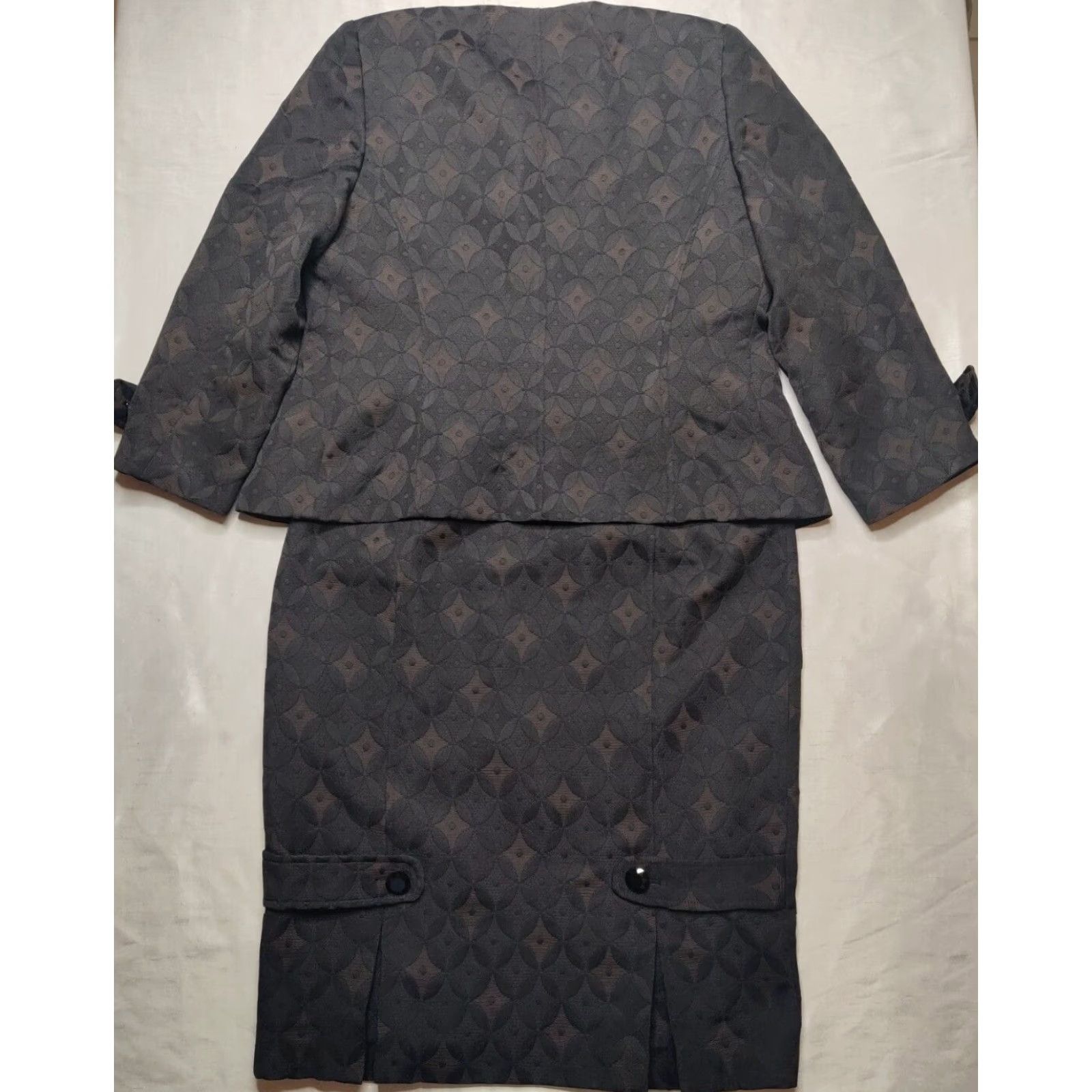 Vintage Sunny Choi Women Skirt Suit 2-Piece Brown Black Geo Pattern Size 10 Career Set Sh Size 32" / US 10 / IT 46 - 2 Thumbnail