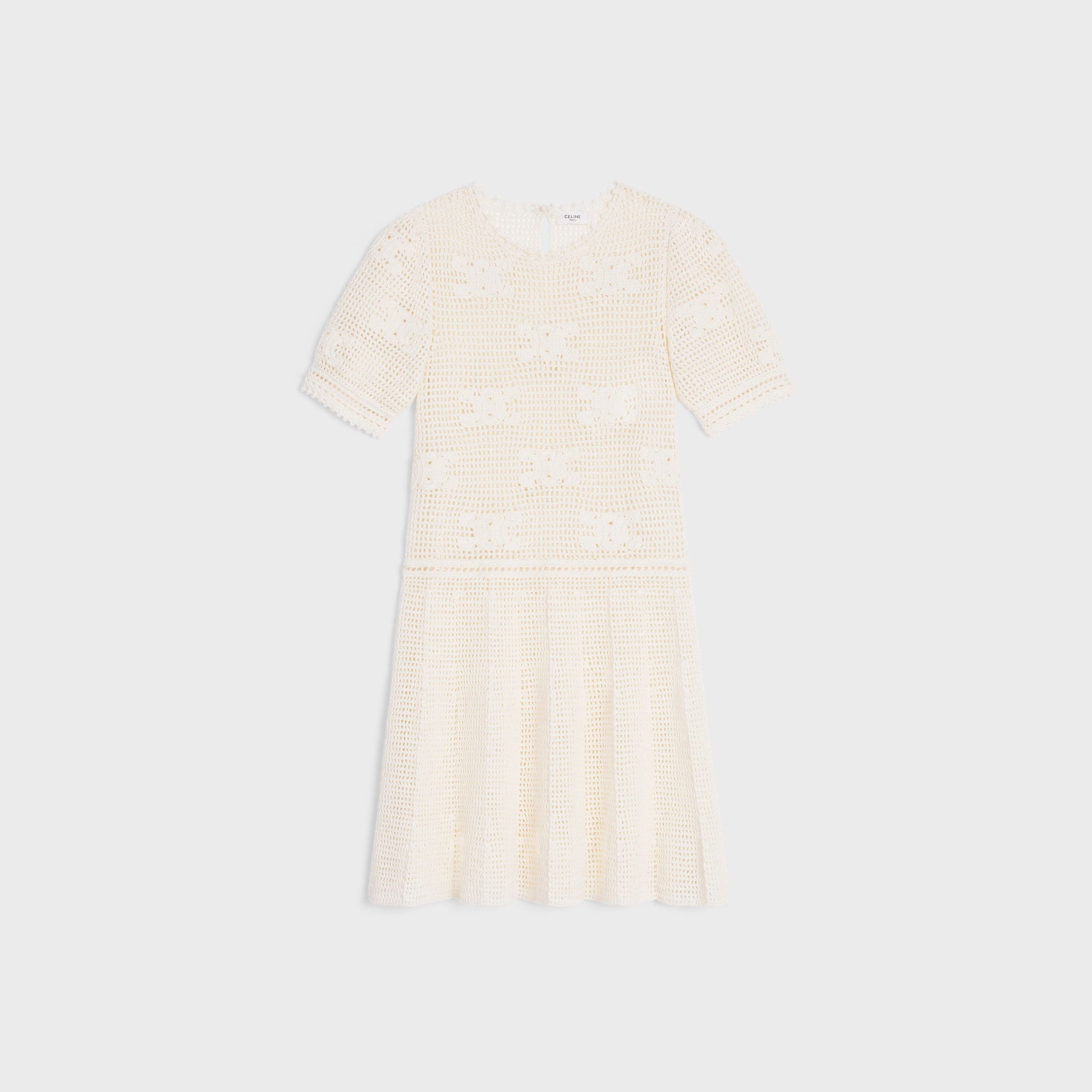 Celine MINI TRIOMPHE DRESS IN CROCHETED COTTON off white Size XS / US 0-2 / IT 36-38 - 1 Thumbnail