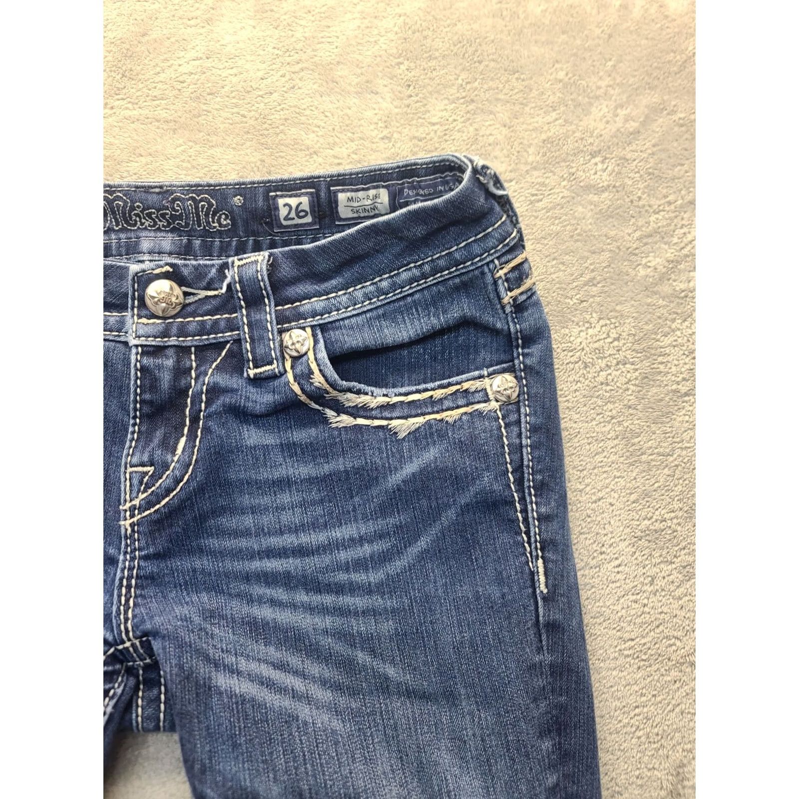 Miss Me Miss Me Jeans Womens 26x30 Mid Rise Skinny Stretch Denim Embroidered Embellished Size 26" / US 2 / IT 38 - 5 Thumbnail