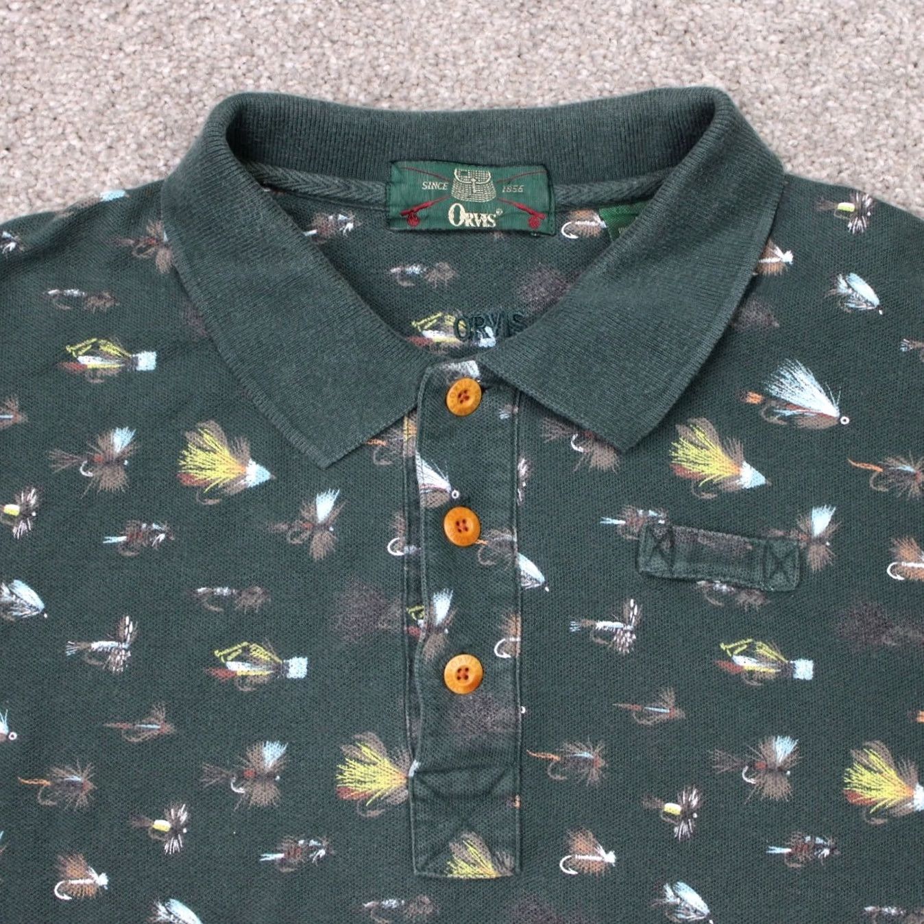 Orvis Orvis Polo Shirt Men L Green All Over Print 100% Cotton S/S Classic Outdoor Fish Polo Shirt Mens Regular Size L Green Size US L / EU 52-54 / 3 - 4 Thumbnail