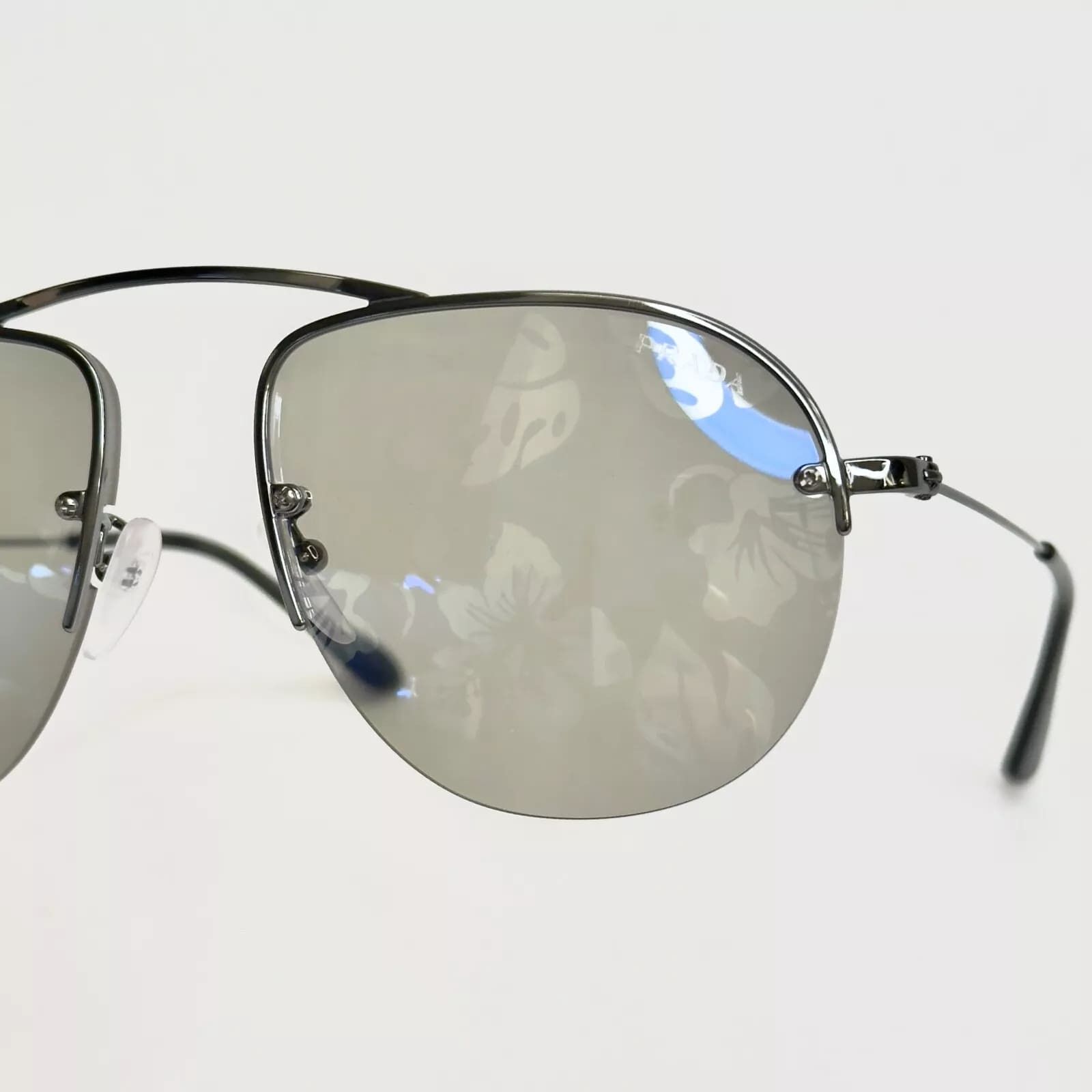 Prada PRADA TEDDY PR58OS Aviator Gunmetal Blue Hibiscus 58O Size ONE SIZE - 5 Thumbnail