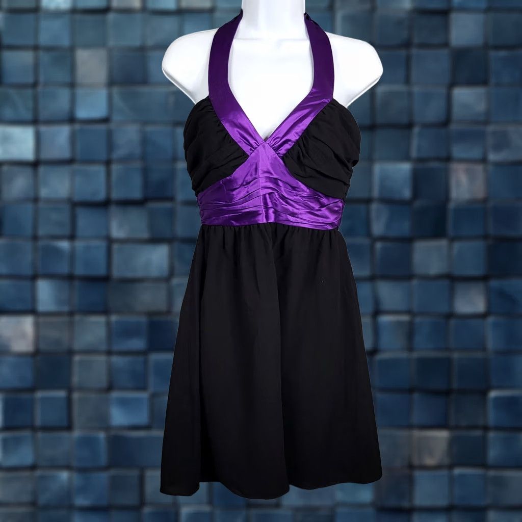 Betsey Johnson Betsey Johnson Women's Dress Halter Neck A-Line Sleeveless Purple Black Size 6 - Polyester, Solid, Casual, Vintage No (Adult Women) Size M / US 6-8 / IT 42-44 - 1 Thumbnail
