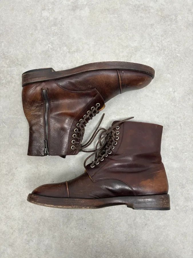 Maison Margiela 2000s Maison Margiela Brown Eroded Combat Leather Boots Size US 8 / EU 41 - 4 Thumbnail