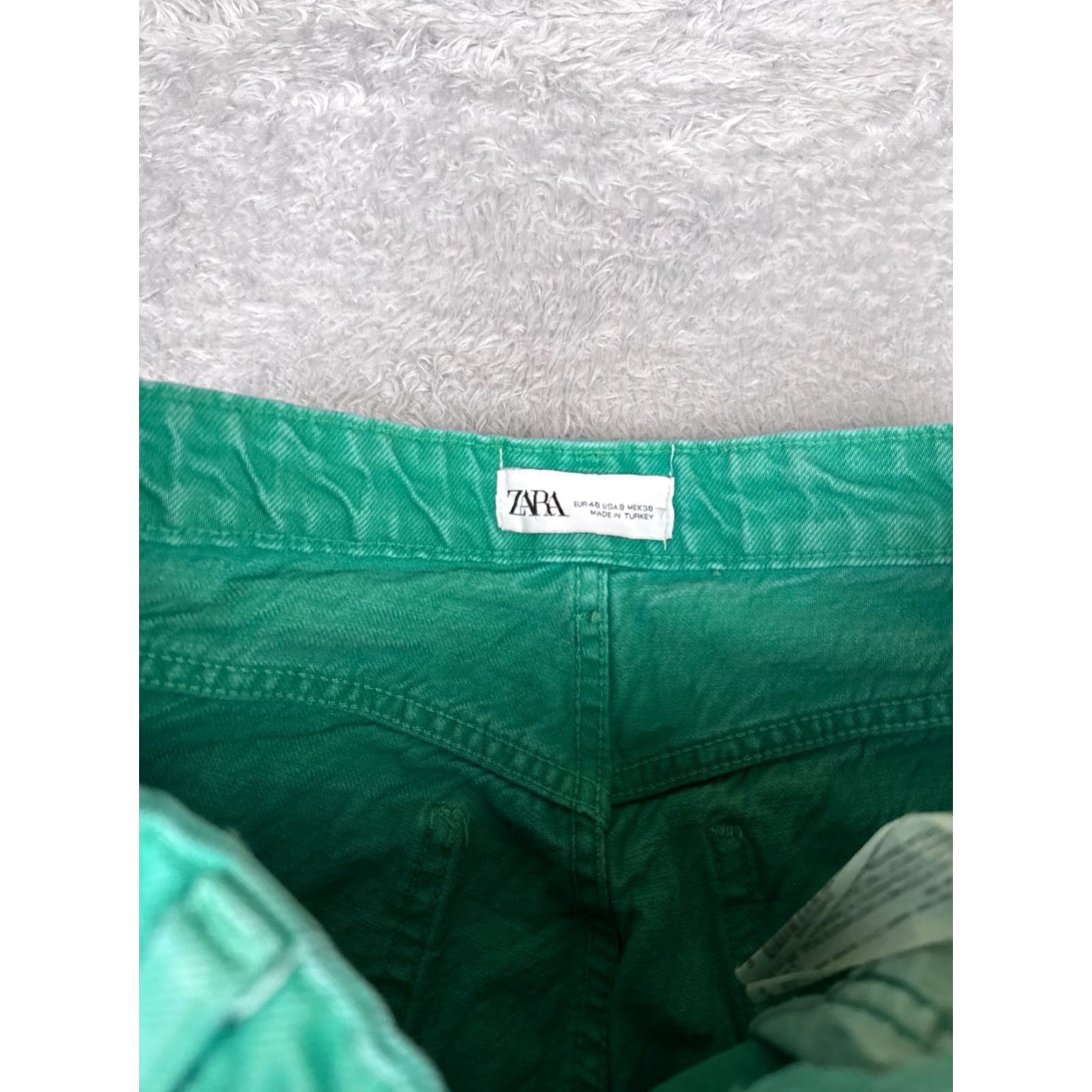 Zara Zara Jeans Womens 8 Green Denim Wide Leg High Rise 29x27 Cotton Blend 29x27 Vintage No | Button Zip | 5-Pocket | Distressed Theme Grunge Size 30" / US 8 / IT 44 - 6 Thumbnail