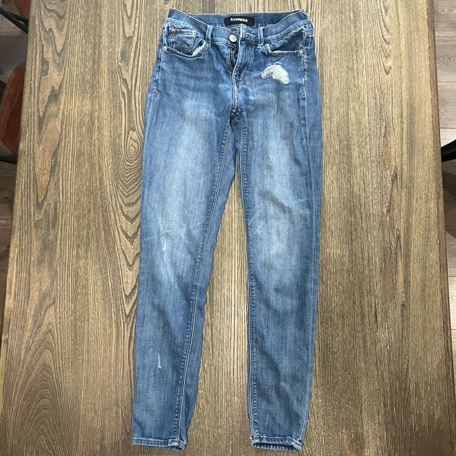 Express Express Legging Jeans Mid-Rise Distressed Stretch Blue Sz 2L Size 26" / US 2 / IT 38 - 1 Thumbnail
