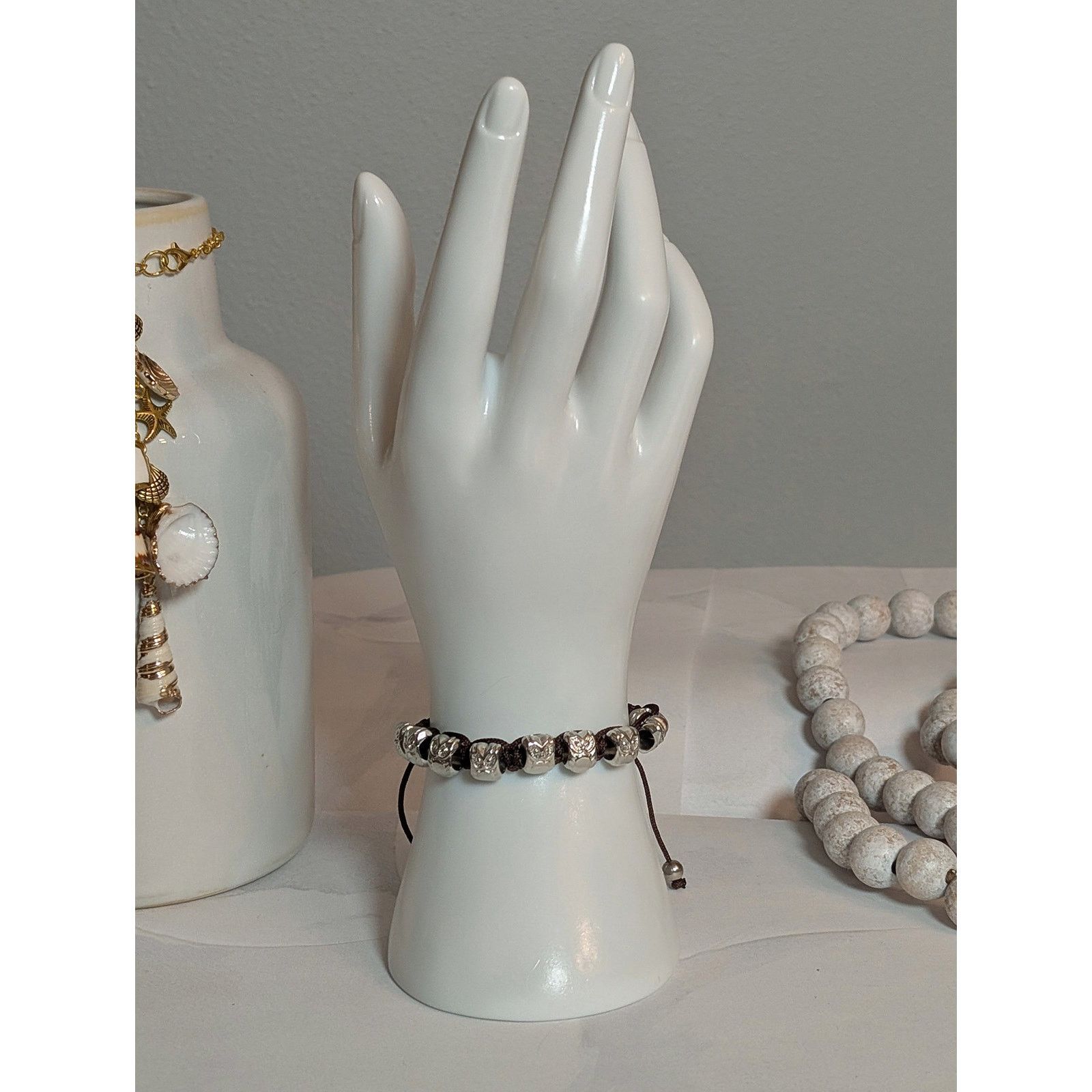 Vintage Fun VTG Mocha & Silver Owl Bead Paracord Adjustable Bracelet Size ONE SIZE - 2 Thumbnail