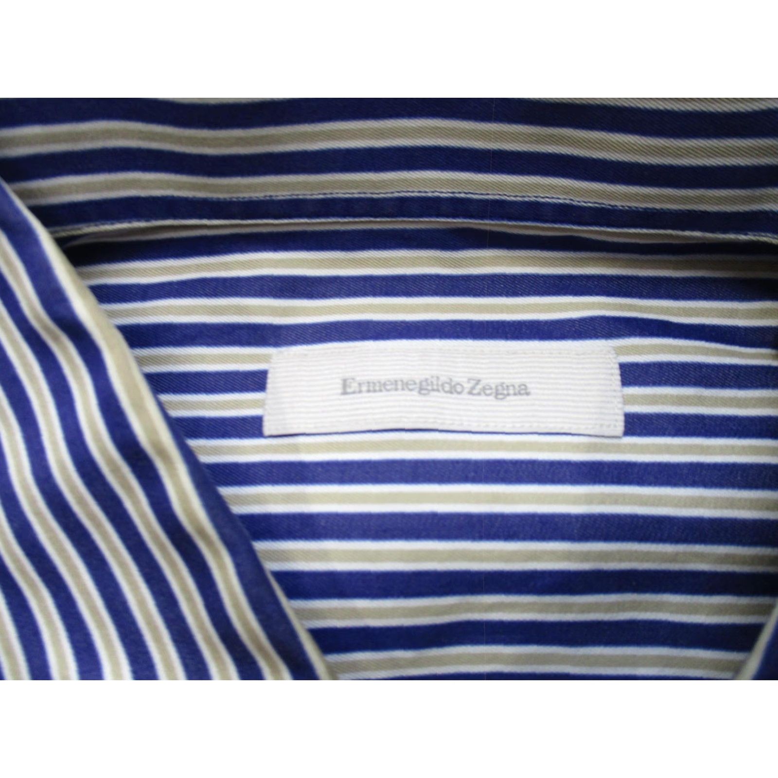 Ermenegildo Zegna Dress Shirt Mens Large Blue White Stripe Button Down Italy
