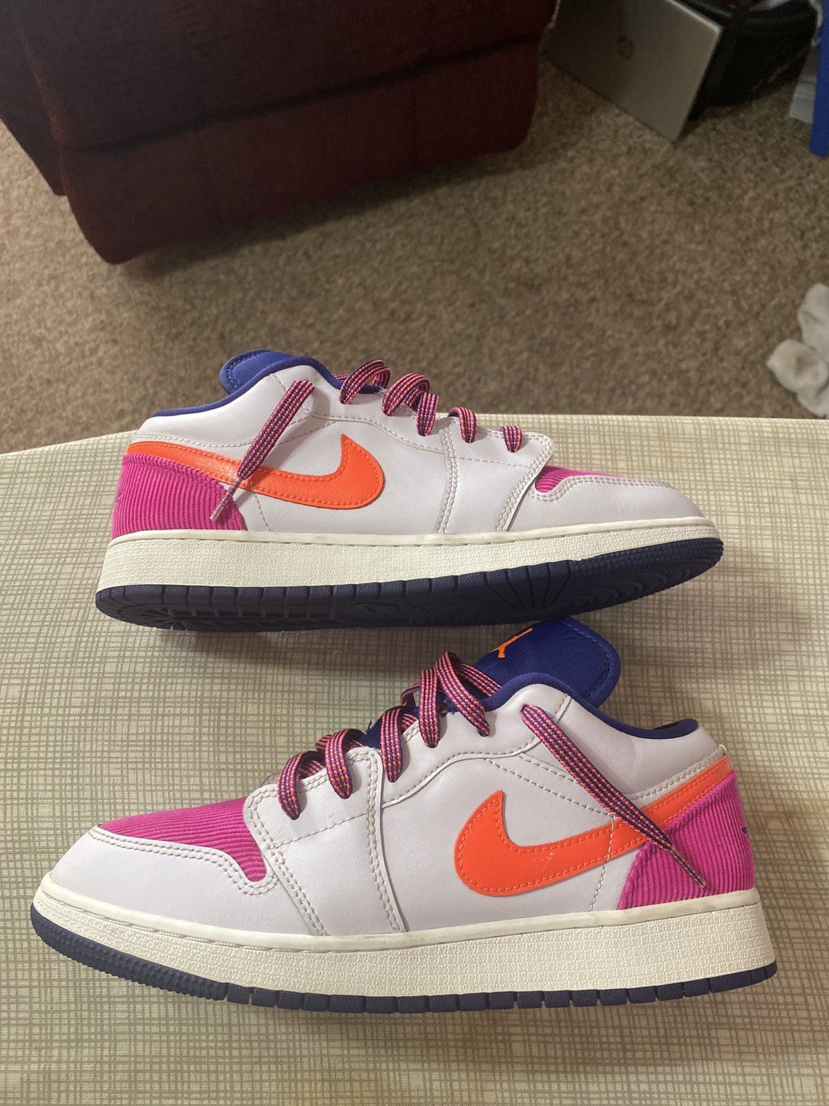 image of Jordan Nike Air Jordan 1 Low Shoes in Hot Orange, Women's (Size 7)