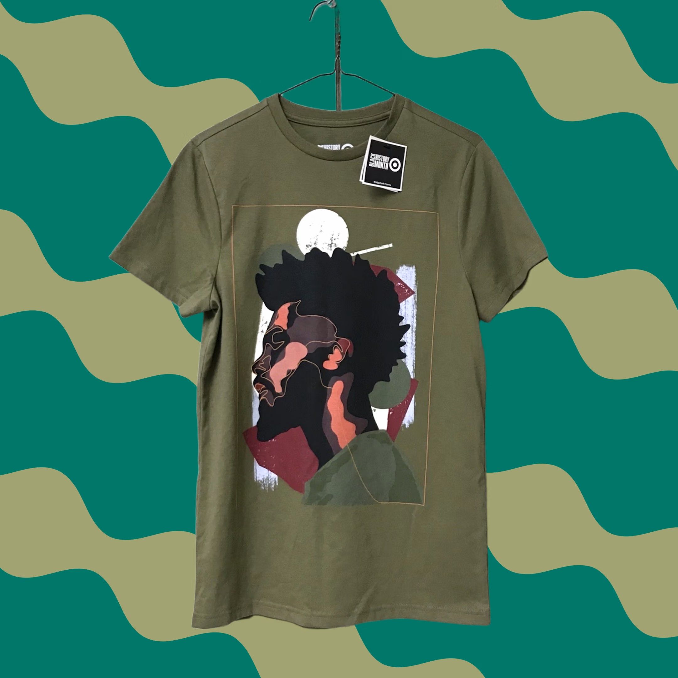 Vintage Target Men Green Abstract Art Portrait Black History Month Graphic T-Shirt XS Size US XS / EU 42 / 0 - 1 Thumbnail
