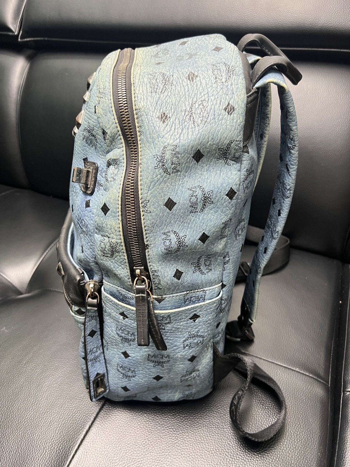 MCM MCM Dusty Blue Monogram Studded Backpack Size ONE SIZE - 10 Thumbnail