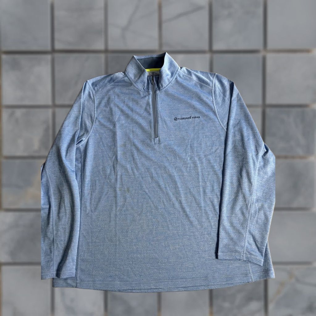 Vineyard Vines Vineyard Vines Pullover Mens 2XL Blue Quarter Zip Performance Lightweight Long Sleeve Mock Neck Casual Activewear Striped Logo Size US XXL / EU 58 / 5 - 1 Thumbnail