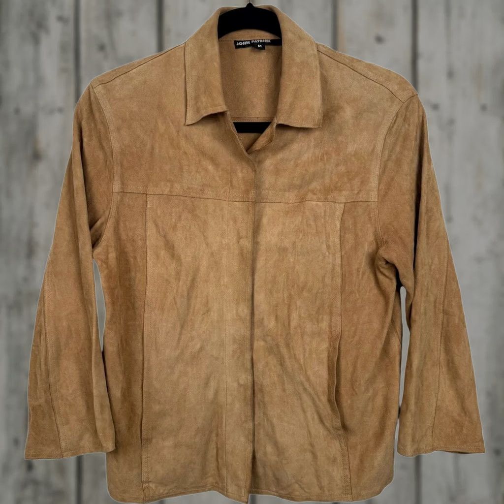 Vintage VINTAGE John Patrick Leather 3/4 Sleeve Button-Down Shacket Womens Medium Brown 100% Genuine Leather Boho Pockets Size M / US 6-8 / IT 42-44 - 1 Thumbnail