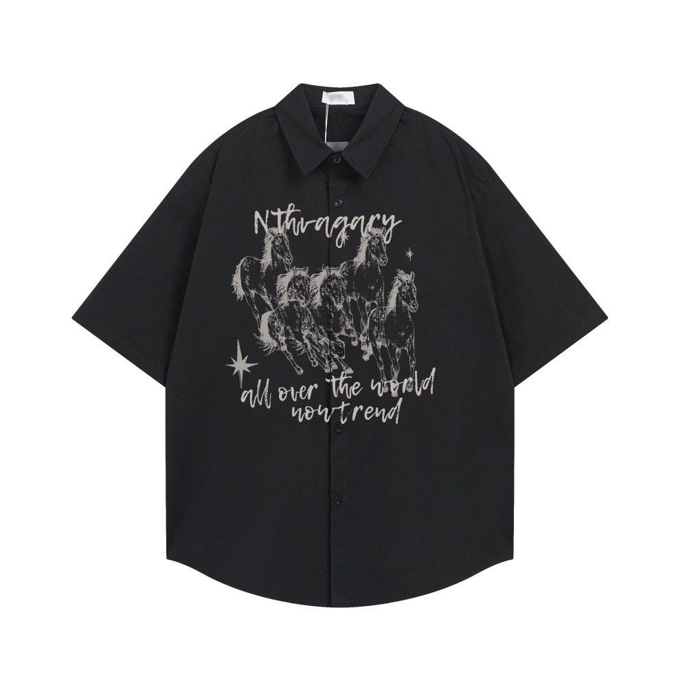 Japanese Brand Men's loose-fitting casual horse print shirt with lapel Size US M / EU 48-50 / 2 - 1 Thumbnail