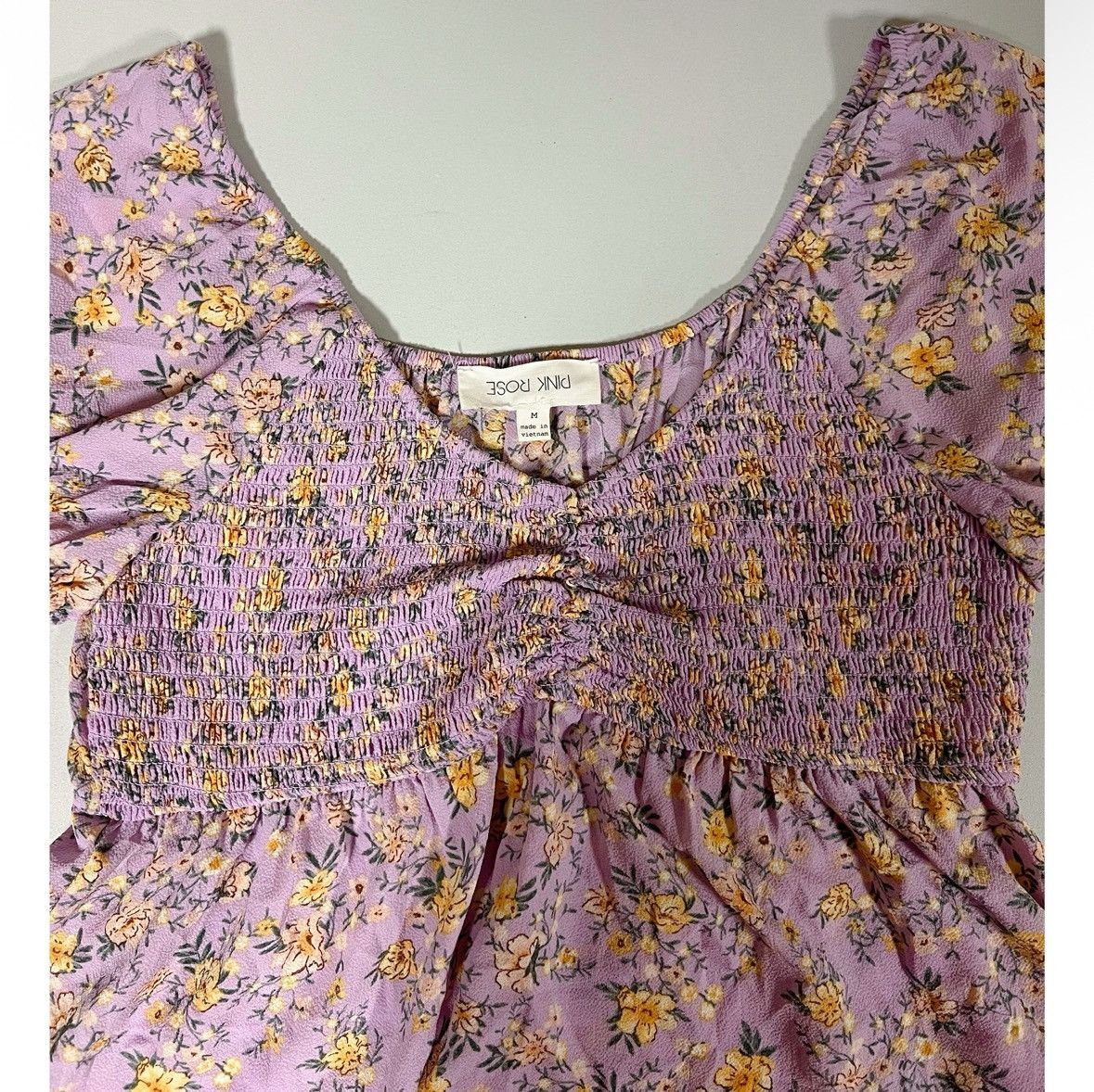 Pink Purple Pastel Floral Shirred Babydoll Shirt Blouse Size M 🪻✨ Size M / US 6-8 / IT 42-44 - 3 Thumbnail