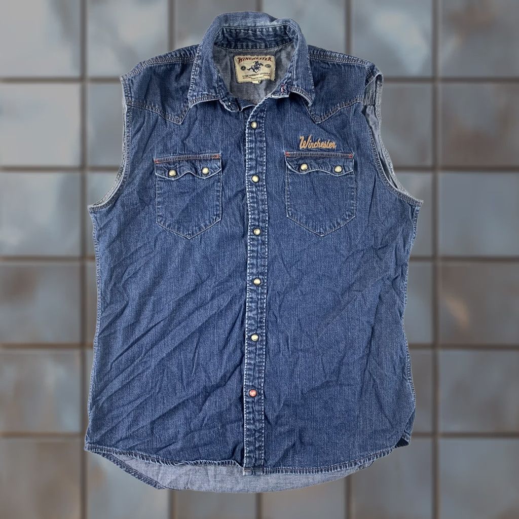 Denime WINCHESTER VEST DENIM WOMENS MEDIUM BLUE USA FLAG PATCH PEARL SNAP Size M / US 6-8 / IT 42-44 - 1 Thumbnail
