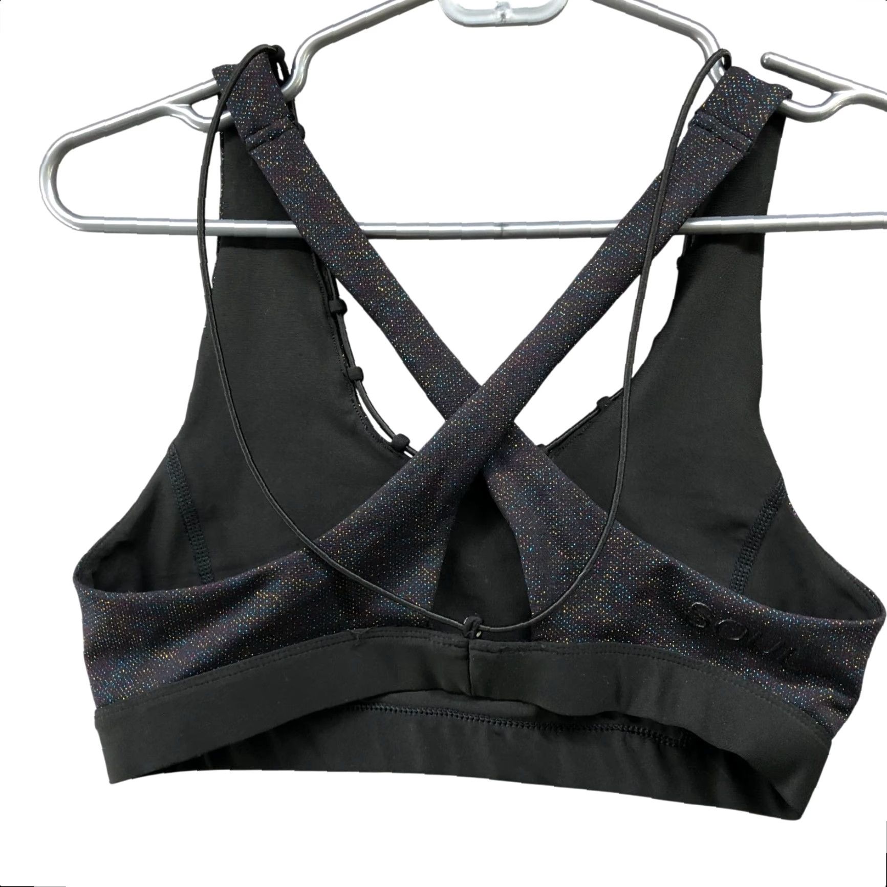 Vintage SoulCycle Sports Bra Womens M Black Cross Back Patented Metallica Metallic Nylon Spandex Polyester Activewear Medium Support Womens Sports Bra Size ONE SIZE - 2 Thumbnail