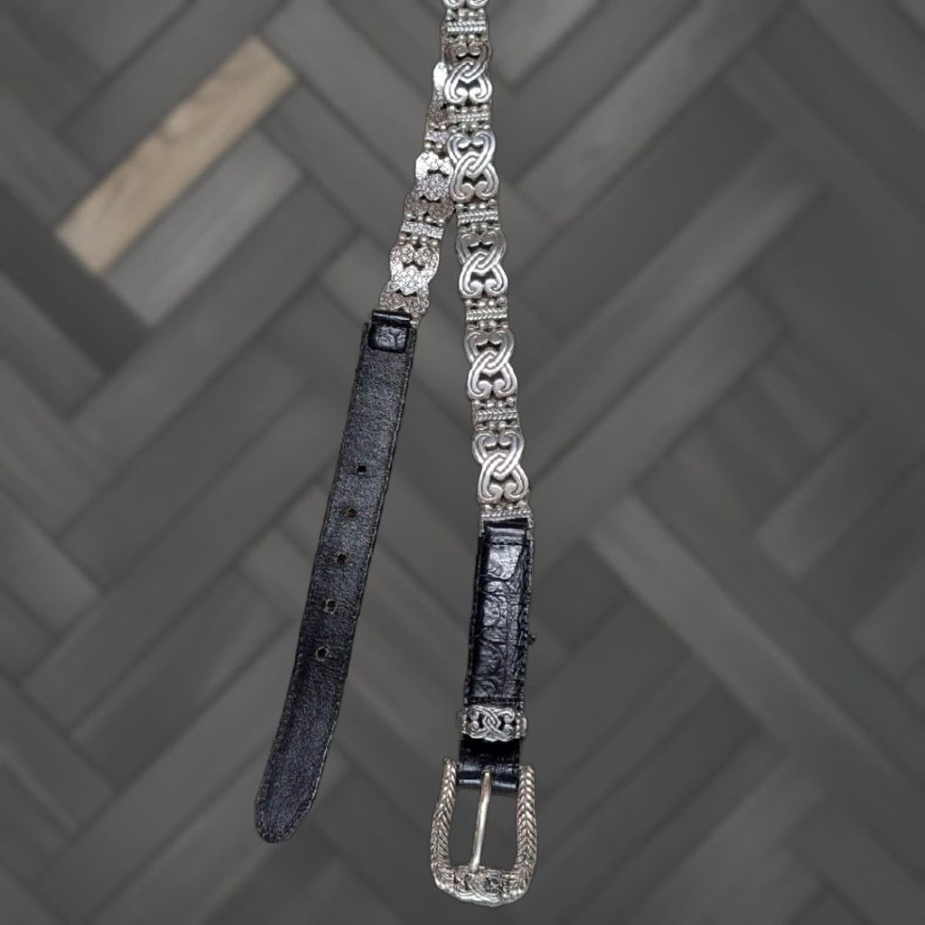 Brighton VINTAGE Brighton belt Women 27-28 black Alligator print 7/8" leather metal chain concho belts Size ONE SIZE - 1 Thumbnail