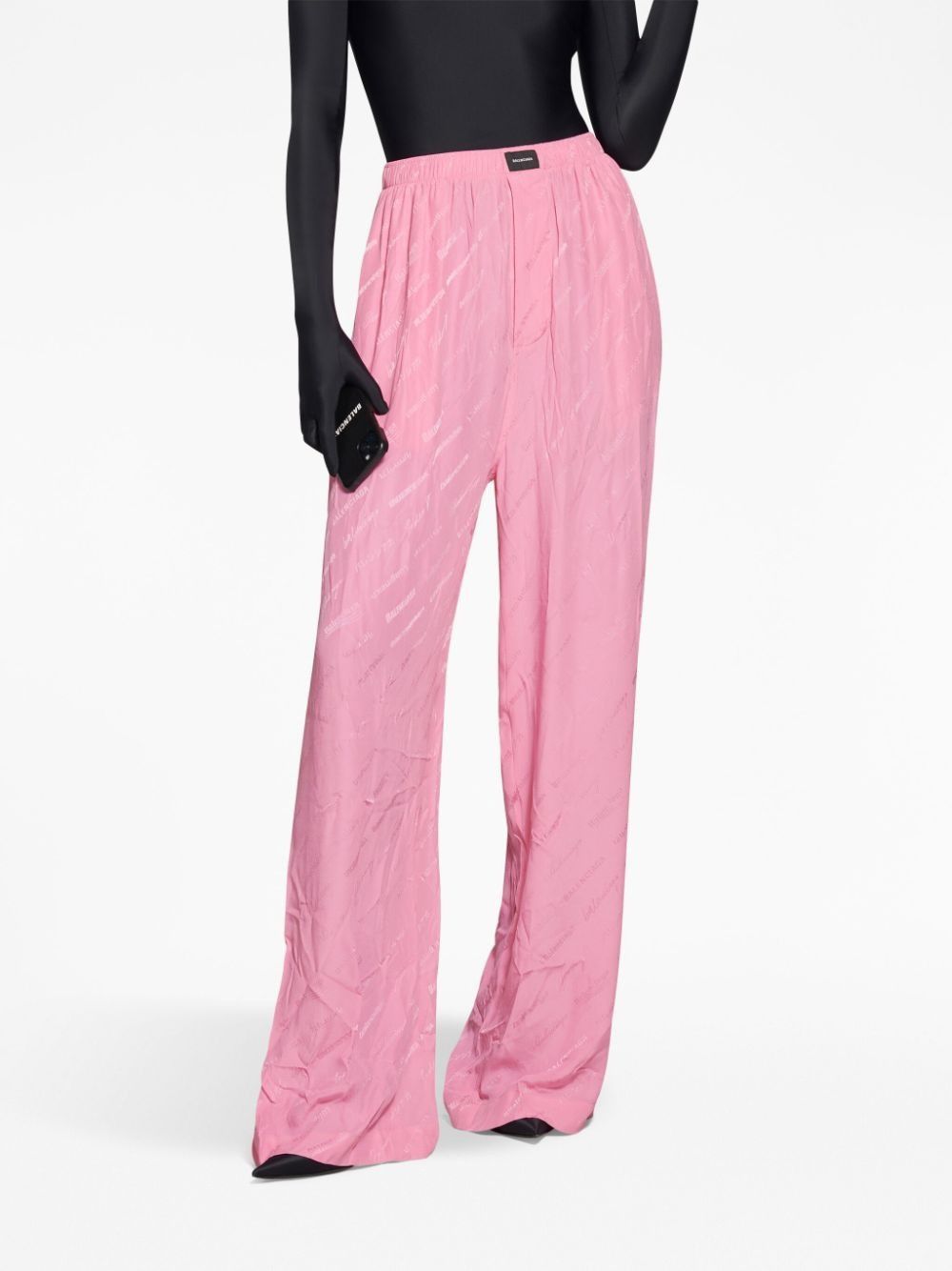 Balenciaga o1bcso1str0525 Logomania All Over Pyjama Trouser in Pink Size 27" / US 4 / IT 40 - 4 Thumbnail
