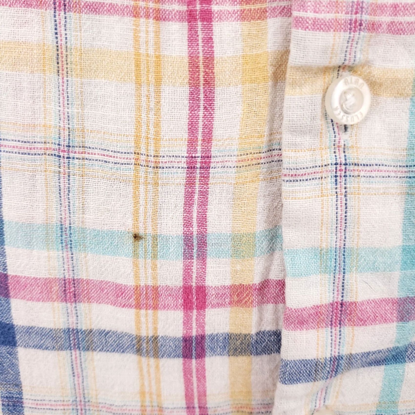 Vintage Alan Flusser White Plaid Linen Button Up Shirt Mens XL Short Sleeve Size US XL / EU 56 / 4 - 4 Thumbnail