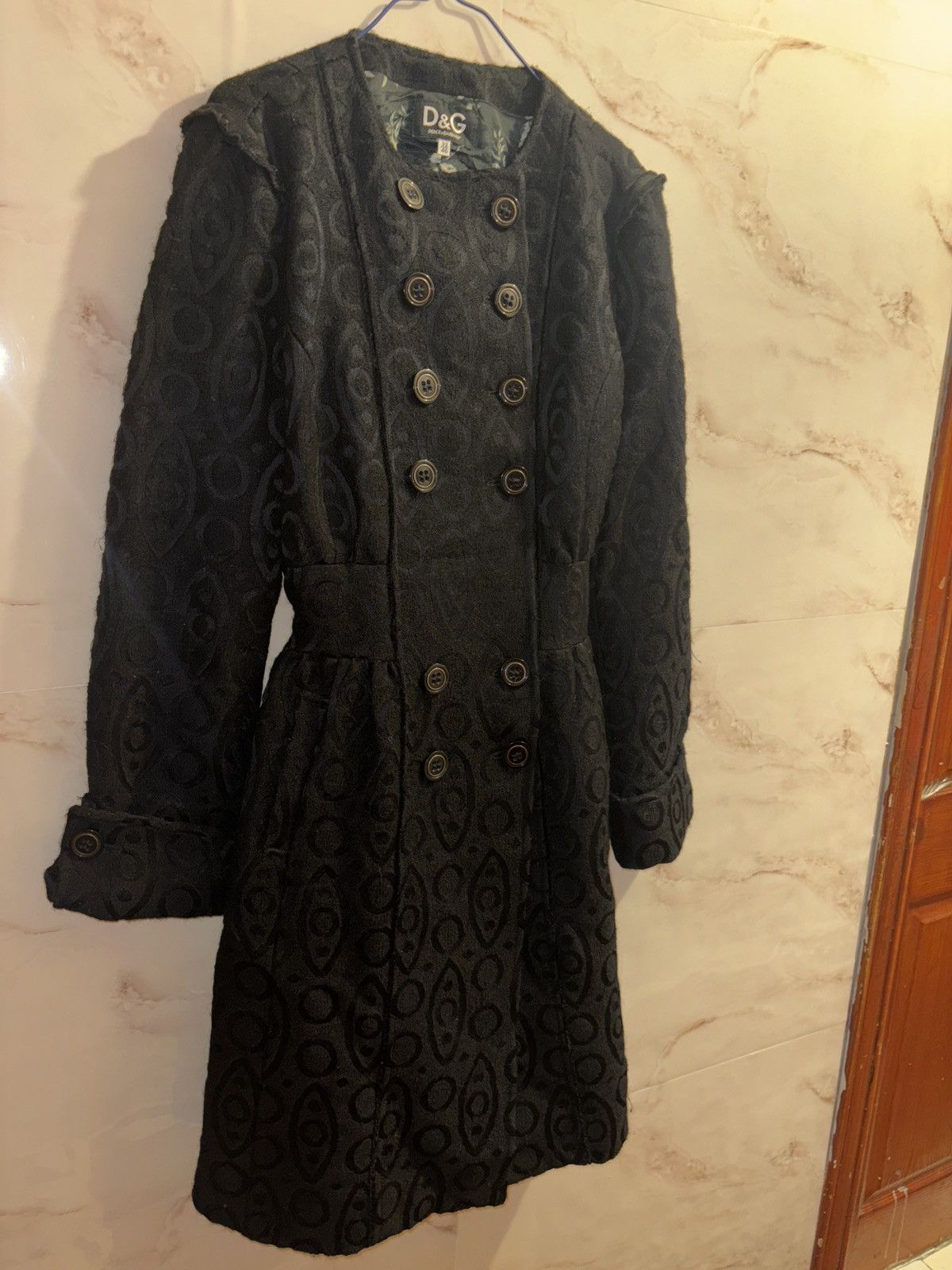 Dolce & Gabbana D&G Jacquard Belted Wool Coat Size L / US 10 / IT 46 - 4 Thumbnail