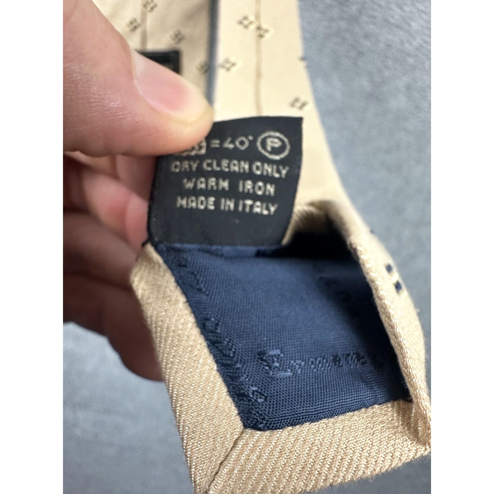 Ermenegildo Zegna VINTAGE Ermenegildo Zegna Tie Mens Tan Navy Micro Square Pattern Cotton Silk Made Italy Size ONE SIZE - 4 Thumbnail