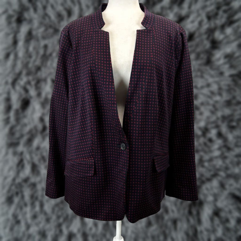 Talbots Aberdeen Blazer Navy Red 22W Women Blazer Jacket Career Single Button