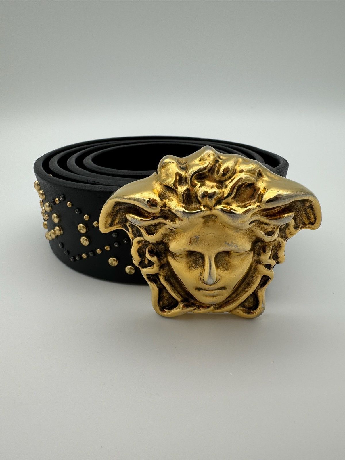 Versace Versace La Medusa Embellished Leather Studded Belt Size 40 - 1 Thumbnail